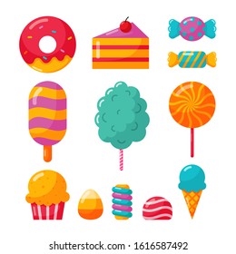 sweets and dessert icons set isolated on white background. vector Illustration. 