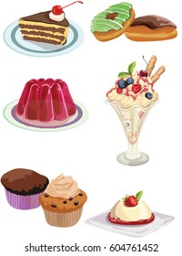 Sweets and Desserts delicious set - Vector illustration