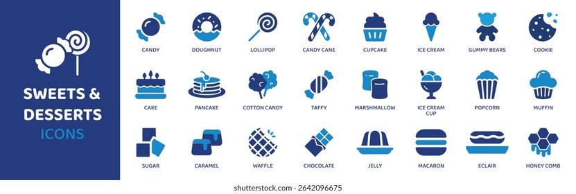 Sweets and Desserts - Icon Collection. Thin Line Set contains such Icons as Dessert, Sweet, Cake, Cupcake, Pie, Icecream, Donut and more. Simple web icons set.