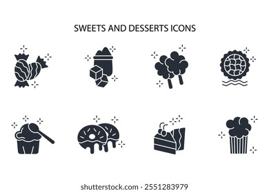 Sweets and desserts icon set.vector.Editable stroke.linear style sign for use web design,logo.Symbol illustration.