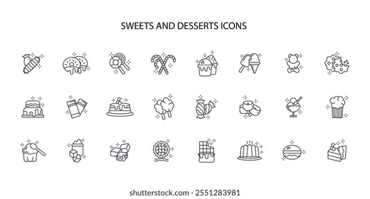 Sweets and desserts icon set.vector.Editable stroke.linear style sign for use web design,logo.Symbol illustration.