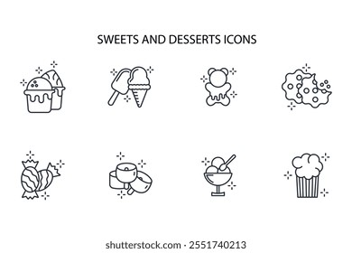 Sweets and desserts icon set.vector.Editable stroke.linear style sign for use web design,logo.Symbol illustration.