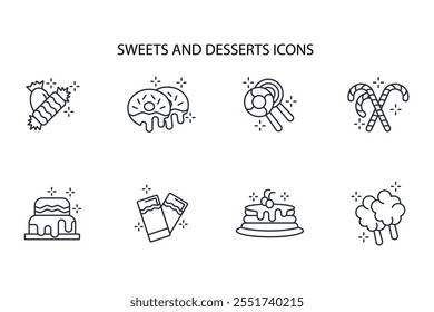 Sweets and desserts icon set.vector.Editable stroke.linear style sign for use web design,logo.Symbol illustration.