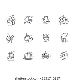 Sweets and desserts icon set.vector.Editable stroke.linear style sign for use web design,logo.Symbol illustration.