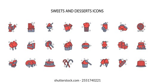 Sweets and desserts icon set.vector.Editable stroke.linear style sign for use web design,logo.Symbol illustration.