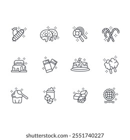 Sweets and desserts icon set.vector.Editable stroke.linear style sign for use web design,logo.Symbol illustration.