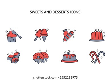 Sweets and desserts icon set.vector.Editable stroke.linear style sign for use web design,logo.Symbol illustration.