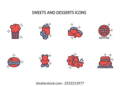 Sweets and desserts icon set.vector.Editable stroke.linear style sign for use web design,logo.Symbol illustration.