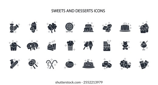 Sweets and desserts icon set.vector.Editable stroke.linear style sign for use web design,logo.Symbol illustration.