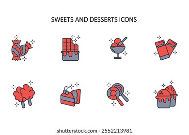 Sweets and desserts icon set.vector.Editable stroke.linear style sign for use web design,logo.Symbol illustration.