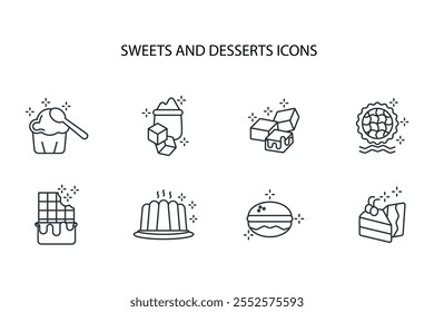 Sweets and desserts icon set.vector.Editable stroke.linear style sign for use web design,logo.Symbol illustration.