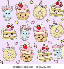 Sweets, desserts. Seamless pattern for children