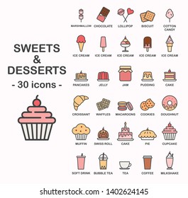 Sweets & Desserts Set - 30 vector icons - colorful