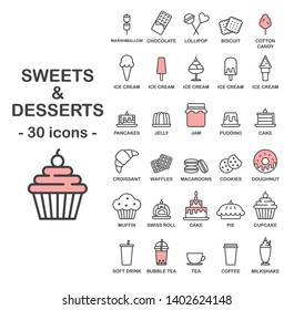 Sweets & Desserts Set - 30 vector icons 