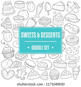 Sweets and Desserts Traditional Doodle Icons Sketch Hand Made Design Vector