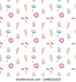 Süßigkeiten spenden Cupcake mehrfarbig süß auf weißem Hintergrund nahtlose Vektorillustration Muster.