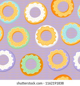 Sweets, donuts, pasteries seamless pattern. Vector delicious bakery goods design template. 