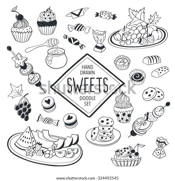 Sweets Doodle Set Hand Drawn Food Stock Vector Royalty Free 324492545 Shutterstock 9374