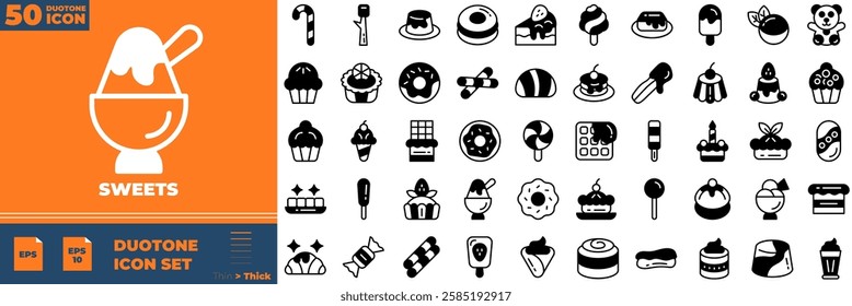 Sweets Duotone Editable Icons set. Vector illustration in modern thin duotone style of sweets icons: food, drink, candy, etc