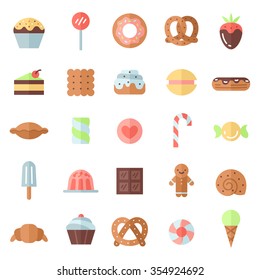 Sweets flat multicolored icons vector set. Modern minimalistic design.