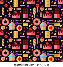 Sweets flat seamless trendy vector pattern