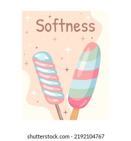 Sweets flyer. Lolly pops and macaroons vector illustration with text. Food and dessert concept for confectionery posters and leaflets design