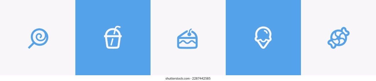 Sweets food icons set. Vector. Candy, soda, ice cream, cake. Isolated on the white background. Line icons collection. Eps10 illustration.