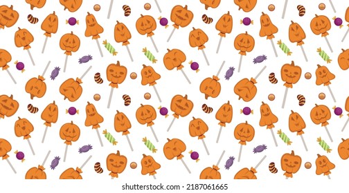 Sweets in the form of a festive pumpkin Halloween pattern - Vector illustration