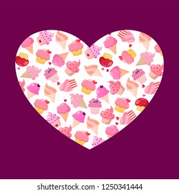 Sweets in form of heart. Vector illustration