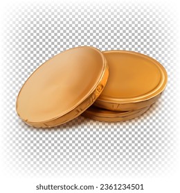 Sweets, gold coins, dessert. Vector 3D realistic illustration isolated on a white background.