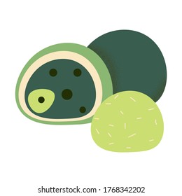 Dulces con caparazón verde matcha té en polvo ilustración vectorial