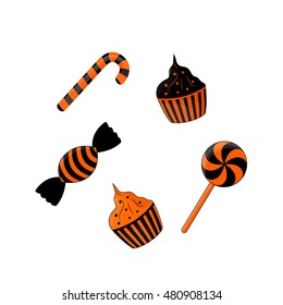 sweets for Halloween black and orange isolated on white background.