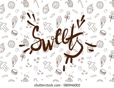 Sweets. Hand drawing sketch in brown color