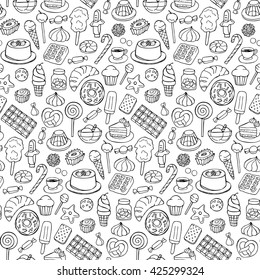 Sweets hand drawn doodle seamless pattern. Vector illustration