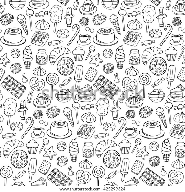 Sweets Hand Drawn Doodle Seamless Pattern Stock Vector (Royalty Free ...