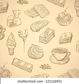 sweets hand drawn food set vector