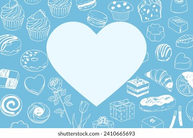 Sweets hand-drawn line drawing banner frame inspired by White Day