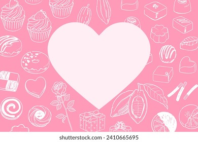 Sweets hand-drawn line drawing banner frame inspired by Valentine's Day