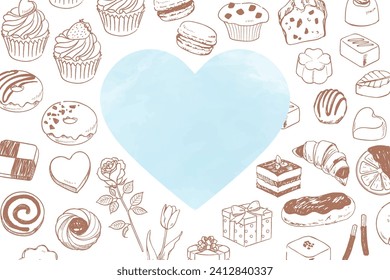 Sweets hand-drawn line drawing banner frame inspired by White Day