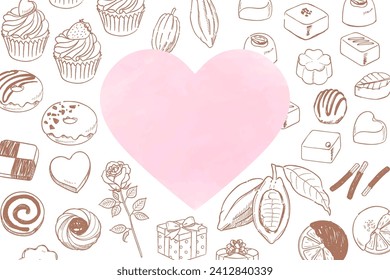 Sweets hand-drawn line drawing banner frame inspired by Valentine's Day