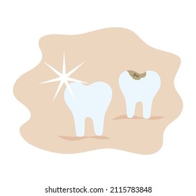 Süßigkeiten schaden gesunden Zähnen. Bonbons und Zähne sind Karies. Der Verzehr von viel Zucker ist gesundheitsgefährdend. Zahnarztgrafik, Flachdesign-Cartoon-Stil, isolierter Hintergrund.