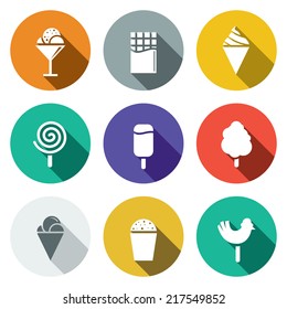 Sweets and ice cream flat icon set