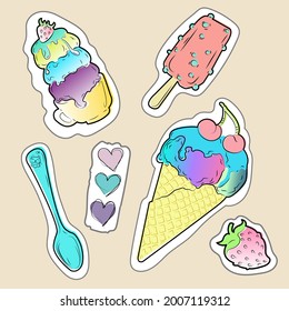 sweets ice cream stickers. Refreshing bright stickers