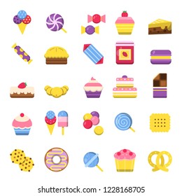 Sweets icon. Chocolate candy biscuits ice cream pie vector colorful symbols