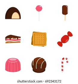 Sweets icon set. Flat style set of 9 sweet vector icons for web isolated on white background