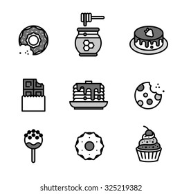 Sweets icon set. Outline design. 