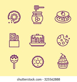 Sweets icon set. Outline design.