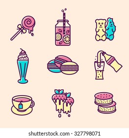 Sweets icon set. Outline design.