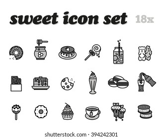 Sweets icon set. Outline design.