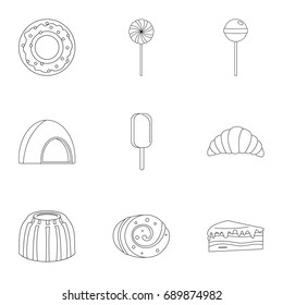 Sweets icon set. Outline style set of 9 sweet vector icons for web isolated on white background